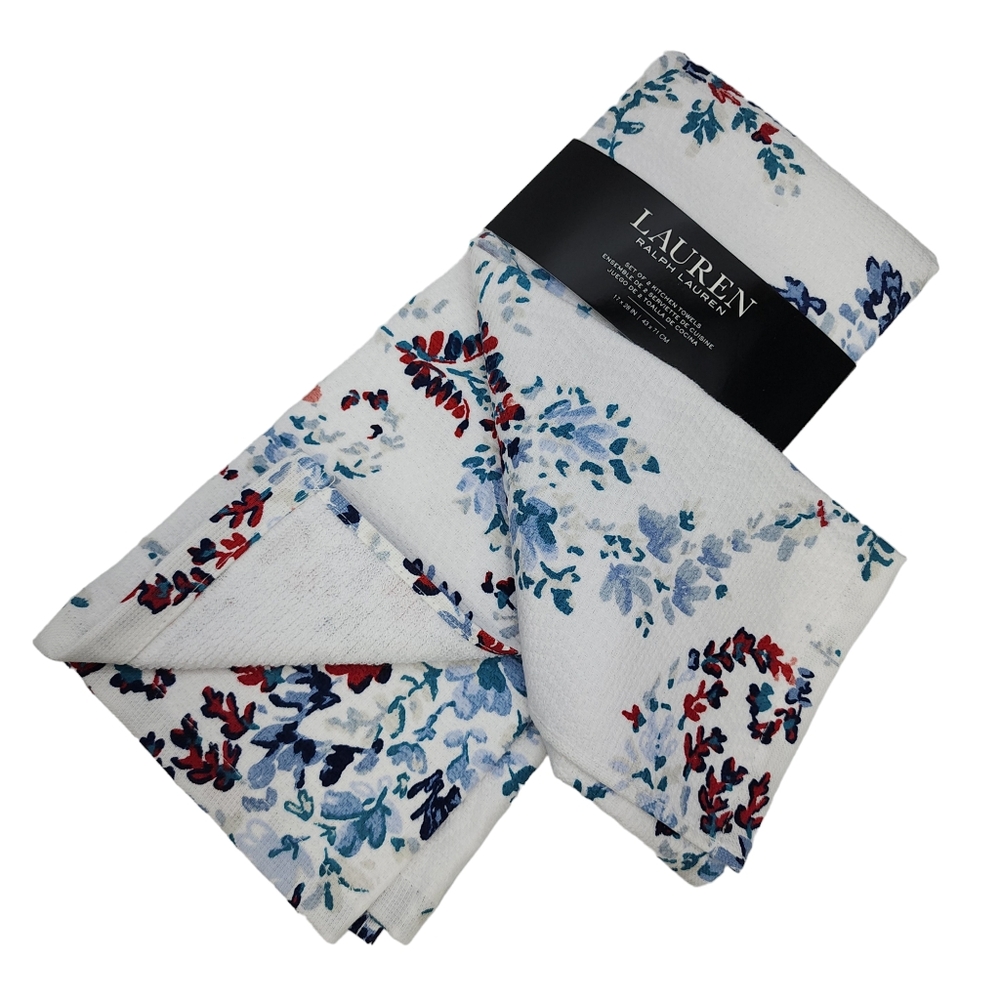 Lauren Ralph‎ Lauren 2pc Floral Kitchen Towels Set Shabby Chic Style 17x28in NEW